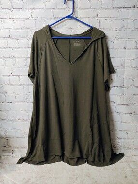 Livi Lane Bryant Brown V Neck Pullover Hooded Top 22/24 Grunge Plus Size